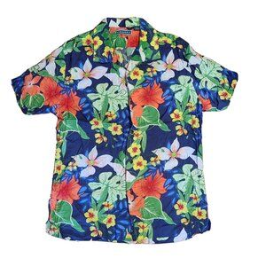 Cubavera Button Down Shirt Size M Floral Tropical Short Sleeve Moonlight Ocean